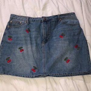 Plus Size Jean Skirt with Cherry Details